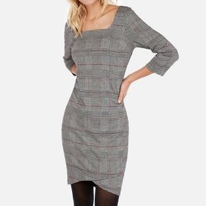 New Express Plaid Square Neck Sheath Dress NWT